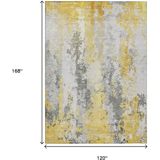 Yellow And Ivory Abstract Washable Indoor Outdoor Area Rug Photo 9