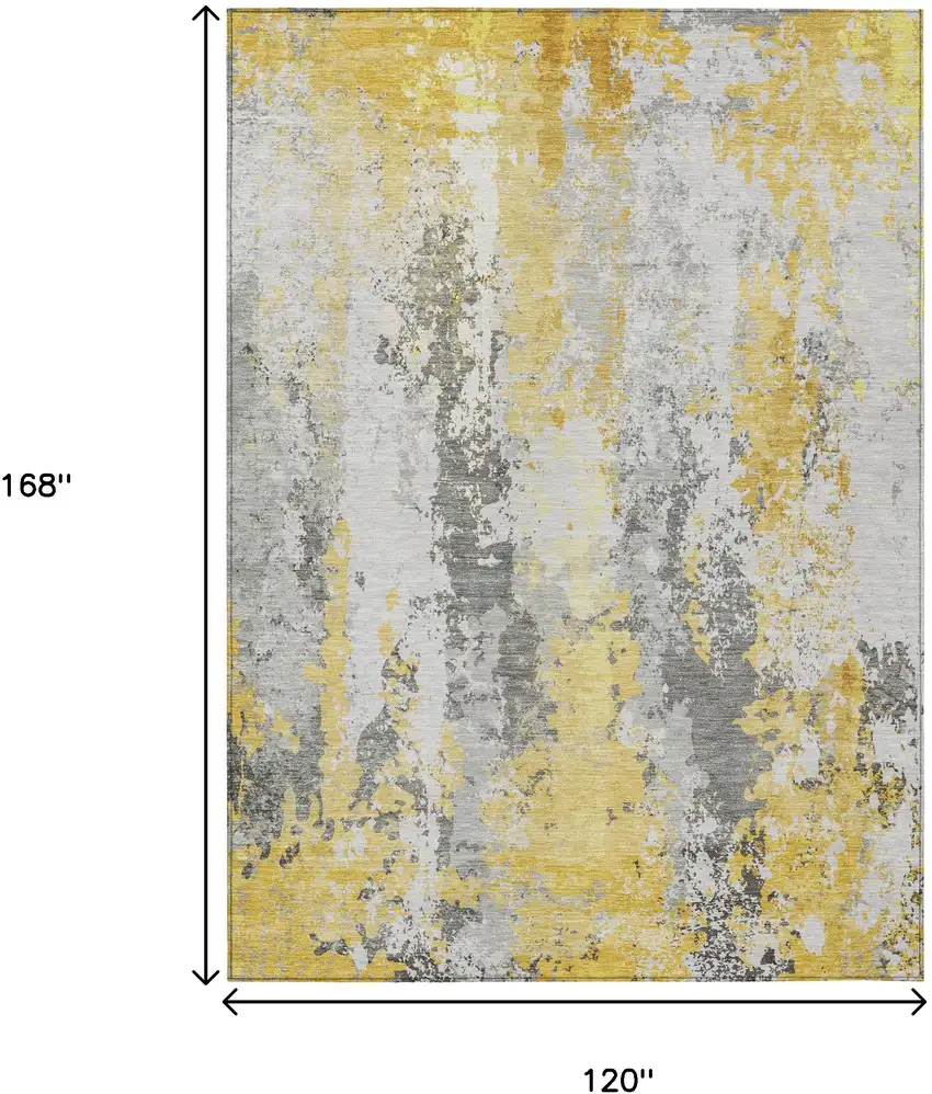 Yellow And Ivory Abstract Washable Indoor Outdoor Area Rug Photo 9