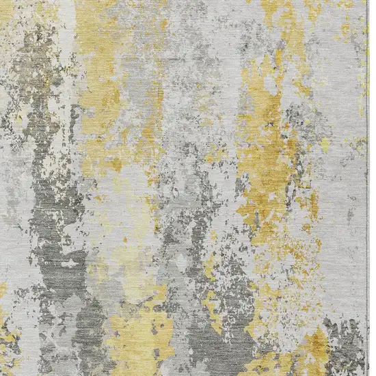 Yellow And Ivory Abstract Washable Indoor Outdoor Area Rug Photo 6