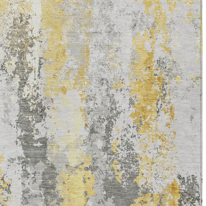 Yellow And Ivory Abstract Washable Indoor Outdoor Area Rug Photo 6