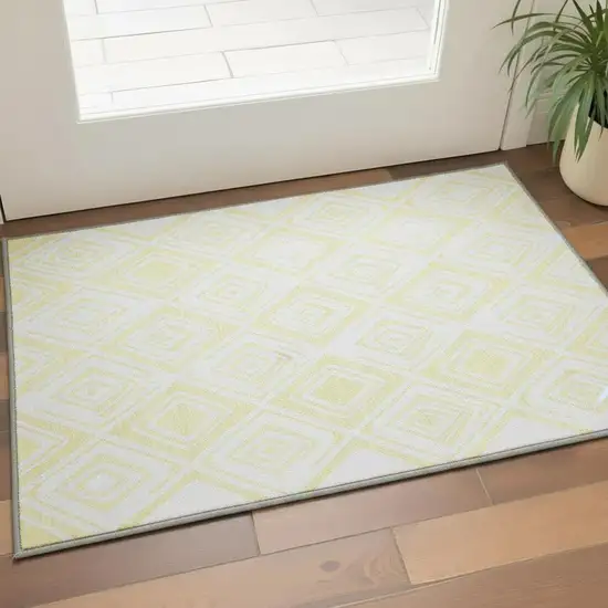 Yellow And Ivory Diamond Washable Area Rug With UV Protection Photo 2