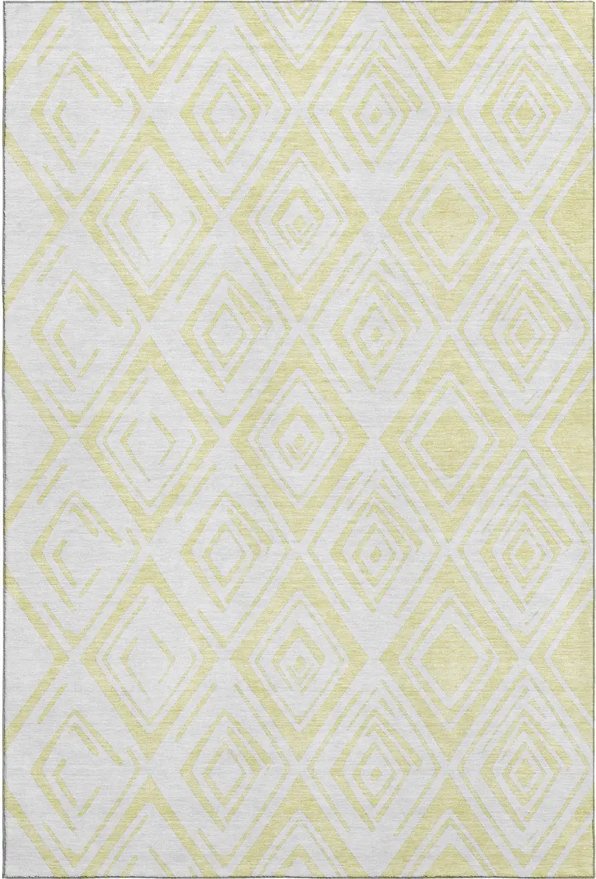 Yellow And Ivory Diamond Washable Area Rug With UV Protection Photo 1