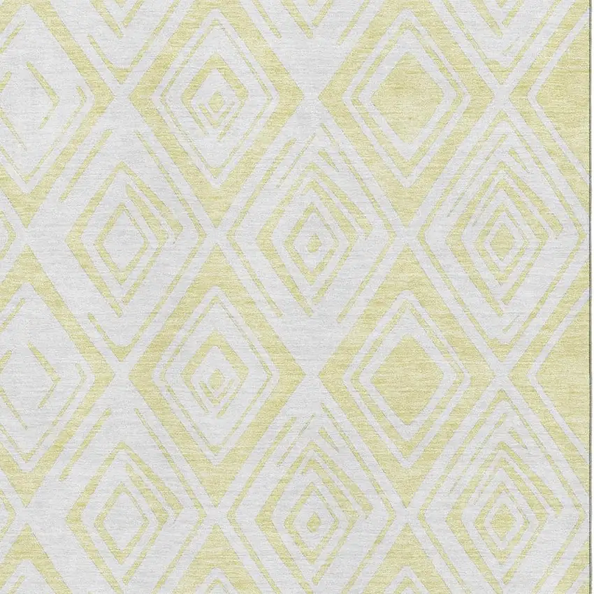 Yellow And Ivory Diamond Washable Area Rug With UV Protection Photo 3