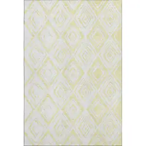 Photo of Yellow And Ivory Diamond Washable Area Rug With UV Protection
