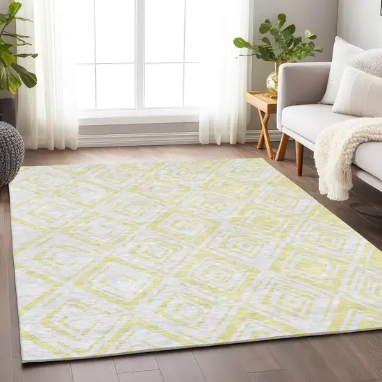 Yellow And Ivory Diamond Washable Area Rug With UV Protection Photo 5