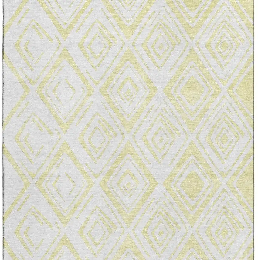Yellow And Ivory Diamond Washable Area Rug With UV Protection Photo 4
