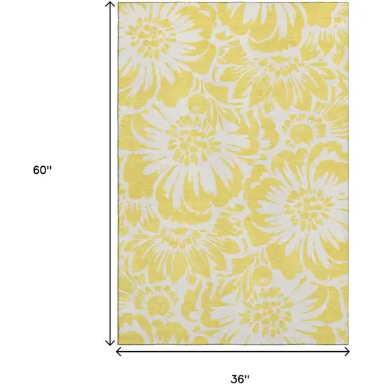 Yellow And Ivory Floral Washable Area Rug With UV Protection Photo 9
