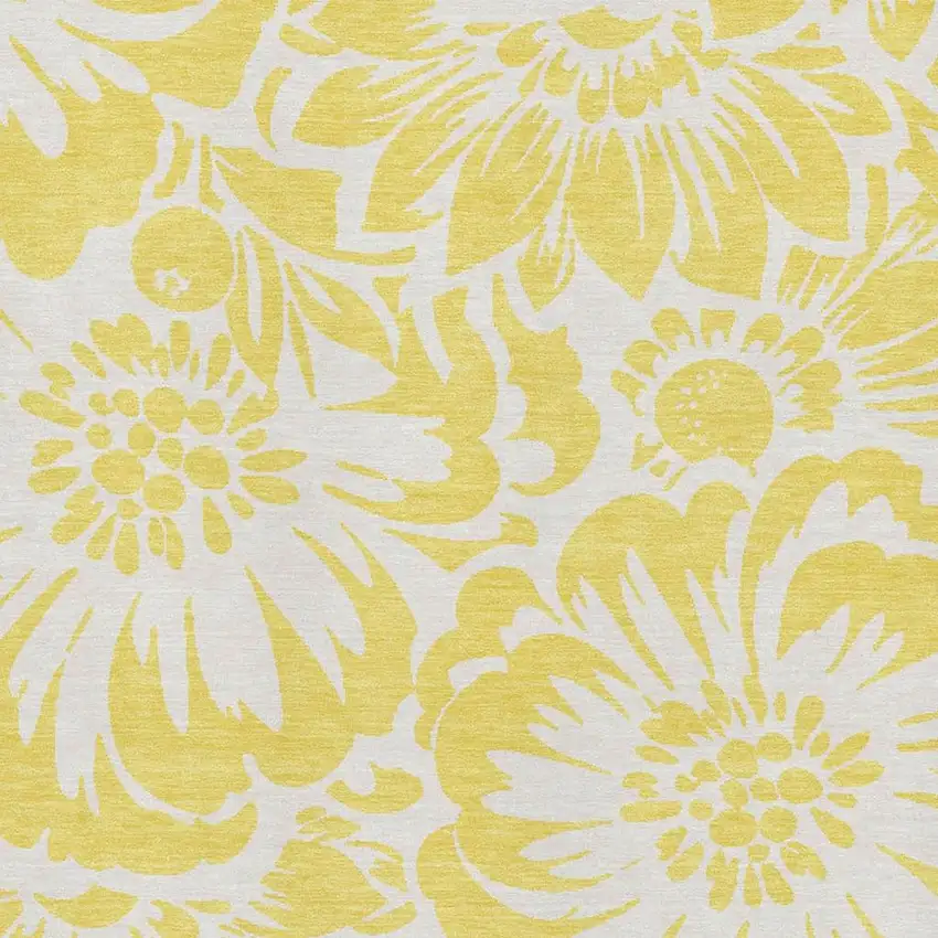 Yellow And Ivory Floral Washable Area Rug With UV Protection Photo 4