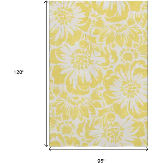 Yellow And Ivory Floral Washable Area Rug With UV Protection Photo 8