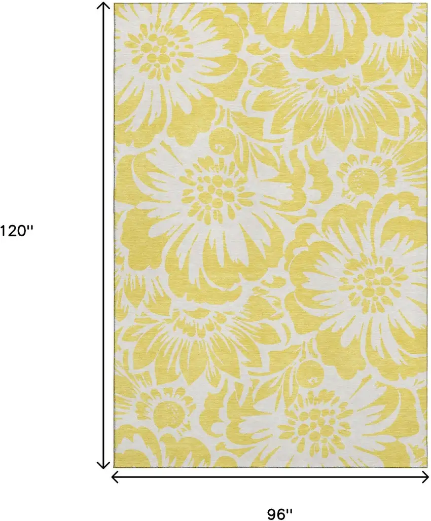 Yellow And Ivory Floral Washable Area Rug With UV Protection Photo 8