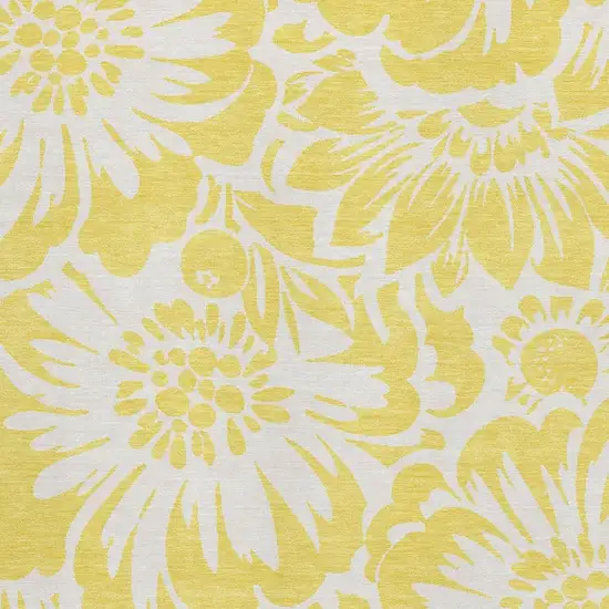 Yellow And Ivory Floral Washable Area Rug With UV Protection Photo 4