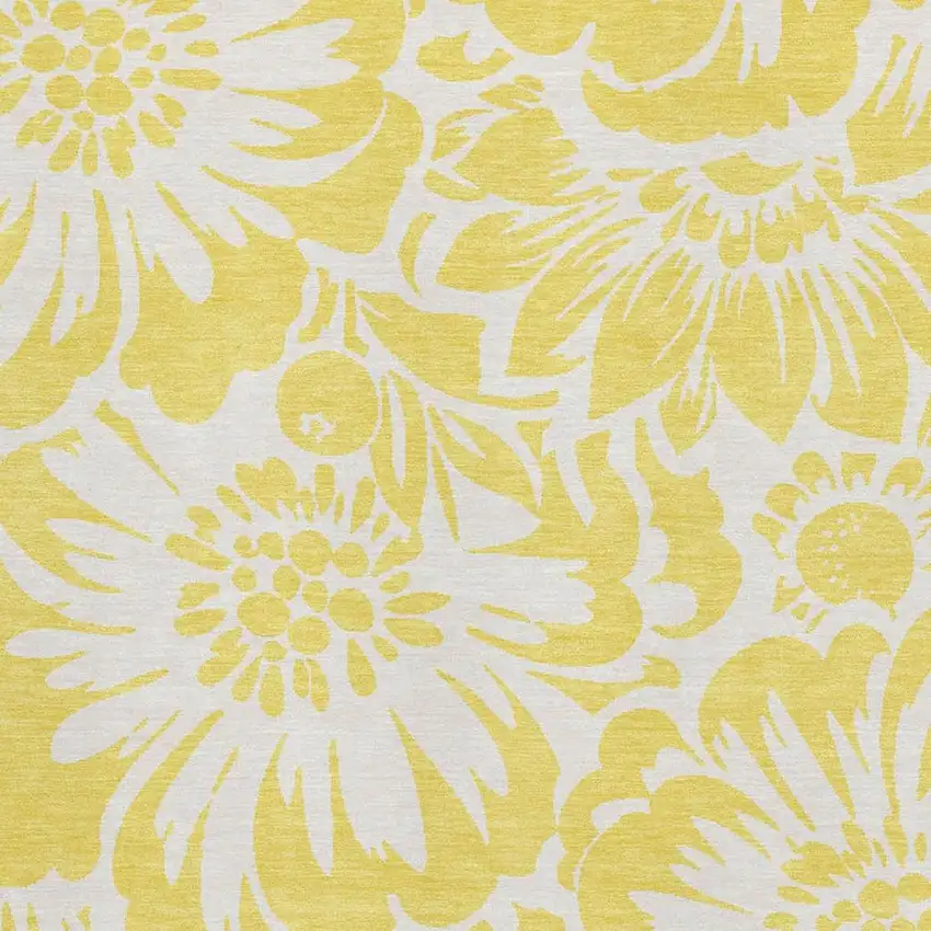 Yellow And Ivory Floral Washable Area Rug With UV Protection Photo 4