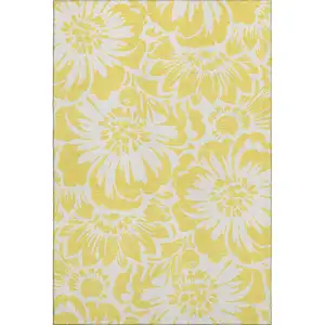 Photo of Yellow And Ivory Floral Washable Area Rug With UV Protection