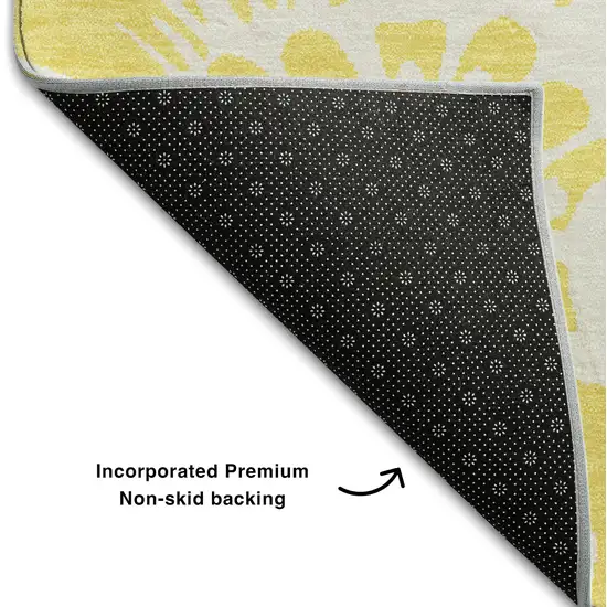 Yellow And Ivory Floral Washable Area Rug With UV Protection Photo 9
