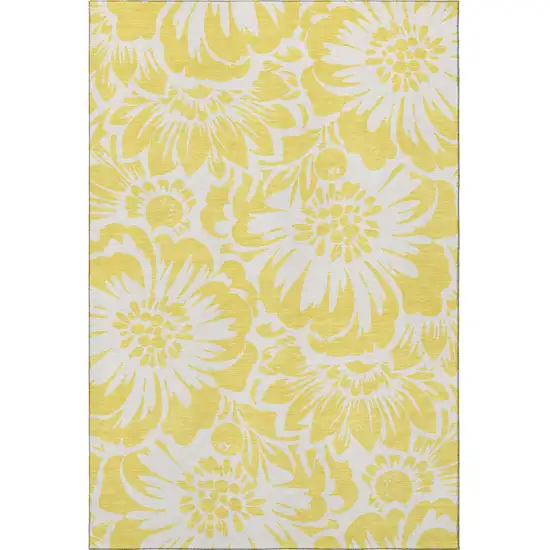 Yellow And Ivory Floral Washable Area Rug With UV Protection Photo 4