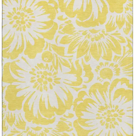 Yellow And Ivory Floral Washable Area Rug With UV Protection Photo 8