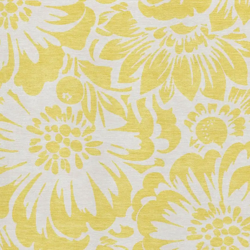 Yellow And Ivory Floral Washable Area Rug With UV Protection Photo 7