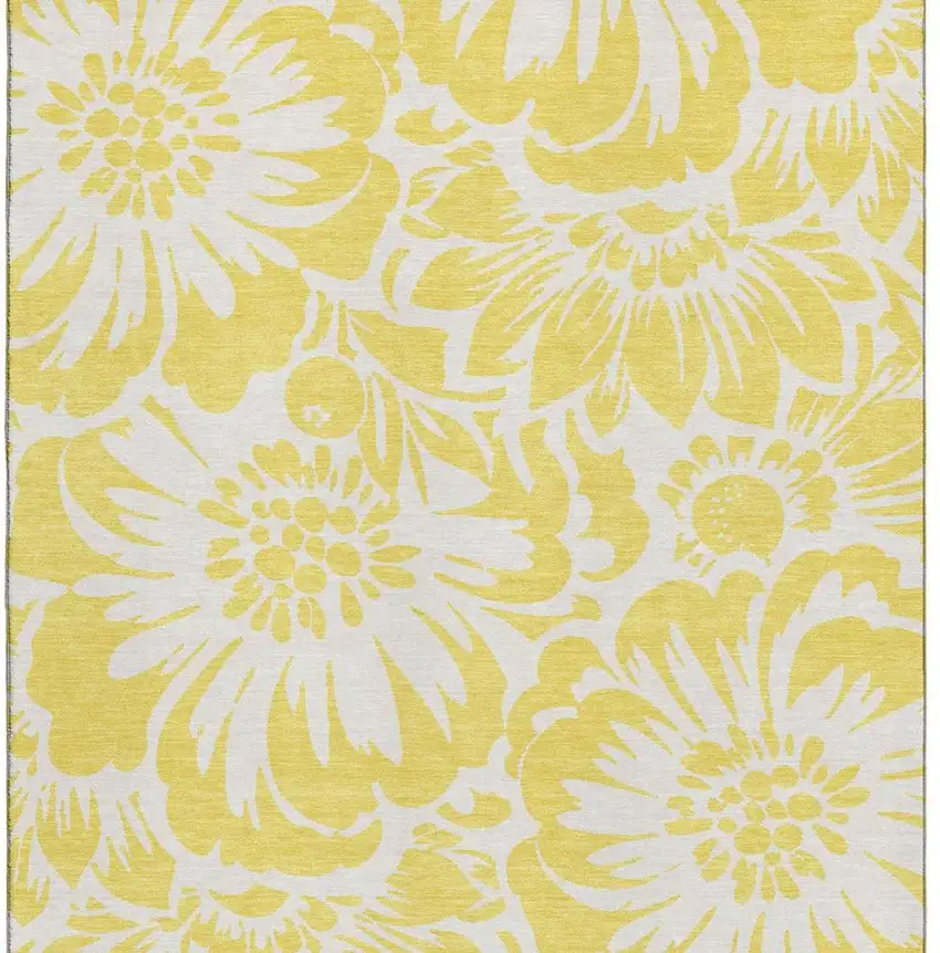 Yellow And Ivory Floral Washable Area Rug With UV Protection Photo 3