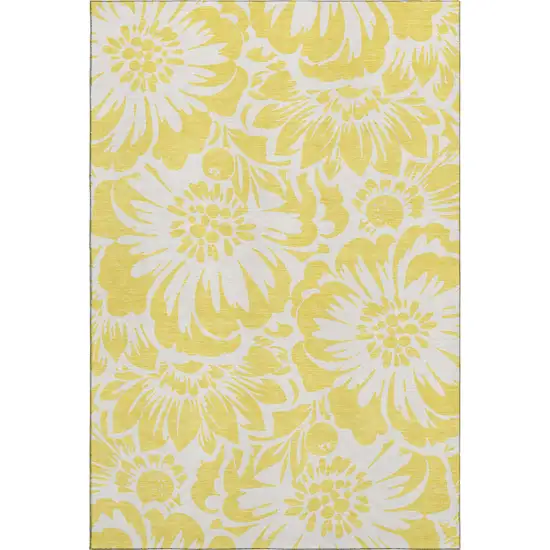 Yellow And Ivory Floral Washable Area Rug With UV Protection Photo 1