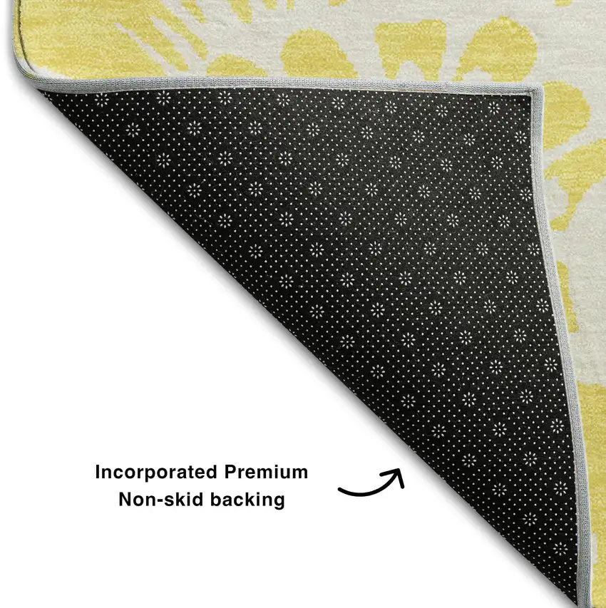 Yellow And Ivory Floral Washable Area Rug With UV Protection Photo 8