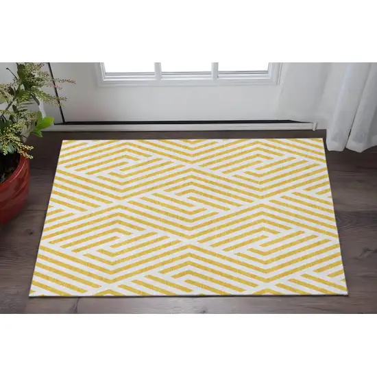 Yellow And Ivory Geometric Washable Area Rug With UV Protection Photo 2