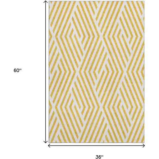Yellow And Ivory Geometric Washable Area Rug With UV Protection Photo 3