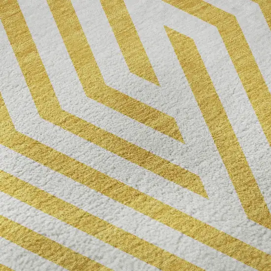 Yellow And Ivory Geometric Washable Area Rug With UV Protection Photo 9