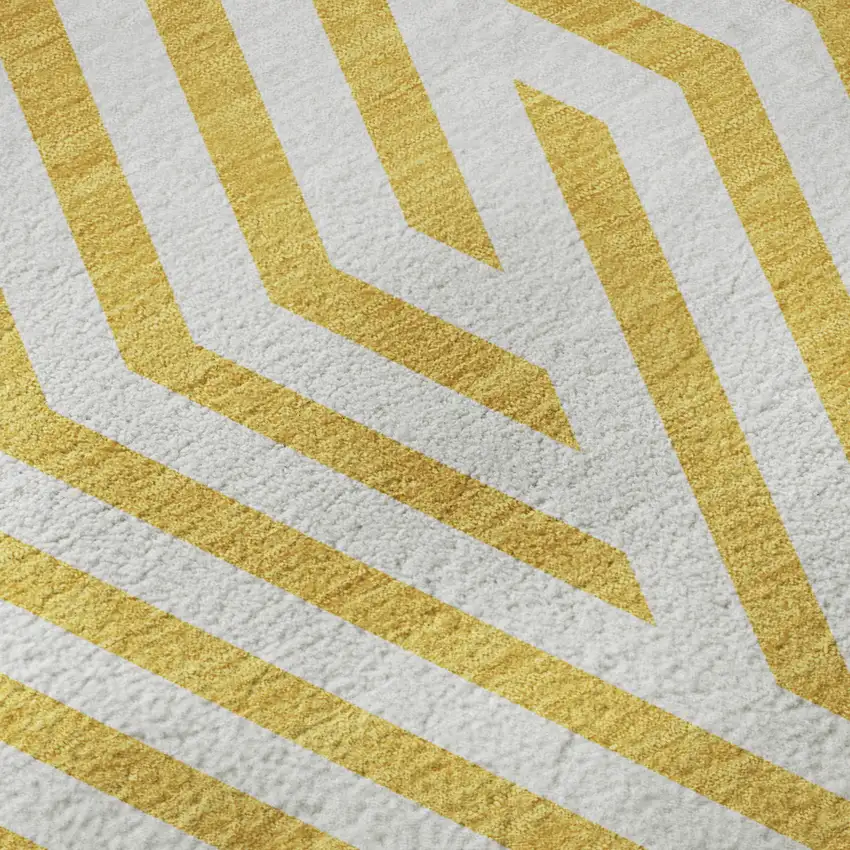 Yellow And Ivory Geometric Washable Area Rug With UV Protection Photo 9