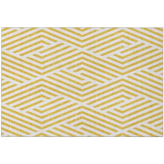 Yellow And Ivory Geometric Washable Area Rug With UV Protection Photo 2