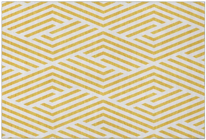 Yellow And Ivory Geometric Washable Area Rug With UV Protection Photo 2