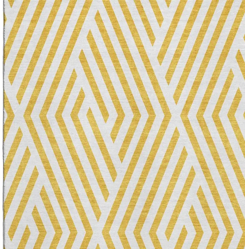 Yellow And Ivory Geometric Washable Area Rug With UV Protection Photo 3