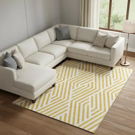 Yellow And Ivory Geometric Washable Area Rug With UV Protection Photo 1