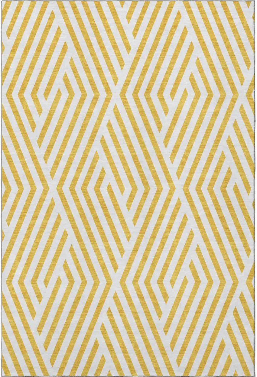 Yellow And Ivory Geometric Washable Area Rug With UV Protection Photo 4