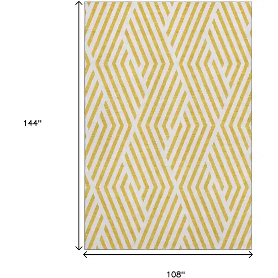Yellow And Ivory Geometric Washable Area Rug With UV Protection Photo 3