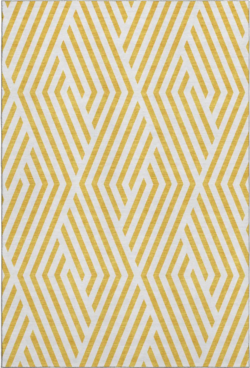 Yellow And Ivory Geometric Washable Area Rug With UV Protection Photo 2