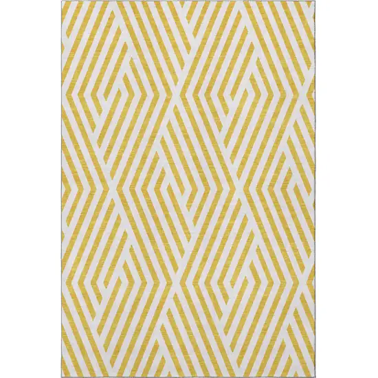 Yellow And Ivory Geometric Washable Area Rug With UV Protection Photo 5