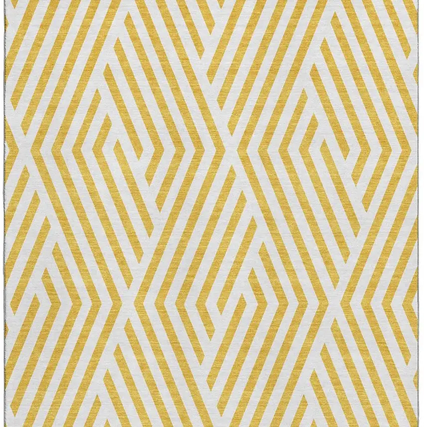 Yellow And Ivory Geometric Washable Area Rug With UV Protection Photo 4