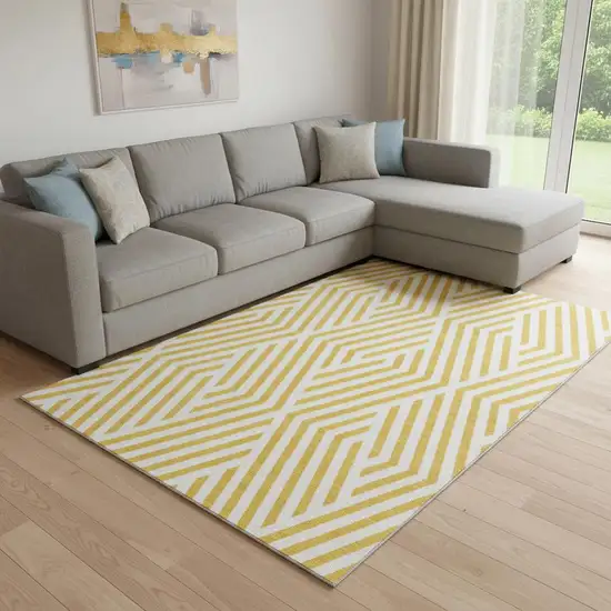 Yellow And Ivory Geometric Washable Area Rug With UV Protection Photo 1
