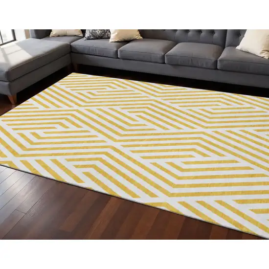 Yellow And Ivory Geometric Washable Area Rug With UV Protection Photo 2