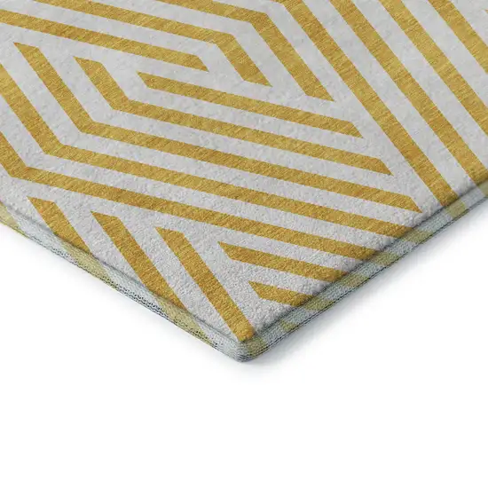 Yellow And Ivory Geometric Washable Area Rug With UV Protection Photo 9