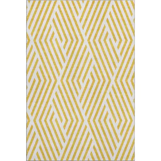 Yellow And Ivory Geometric Washable Area Rug With UV Protection Photo 1