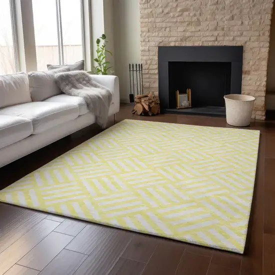 Yellow And Ivory Geometric Washable Area Rug With UV Protection Photo 6