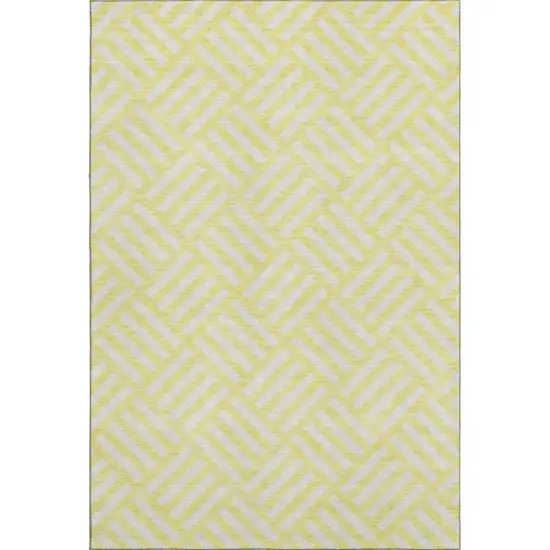 Yellow And Ivory Geometric Washable Area Rug With UV Protection Photo 1