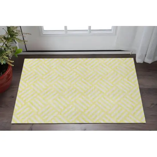 Yellow And Ivory Geometric Washable Area Rug With UV Protection Photo 2