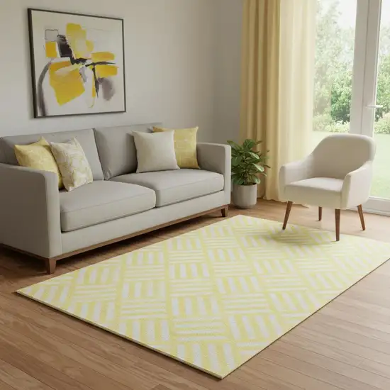 Yellow And Ivory Geometric Washable Area Rug With UV Protection Photo 1
