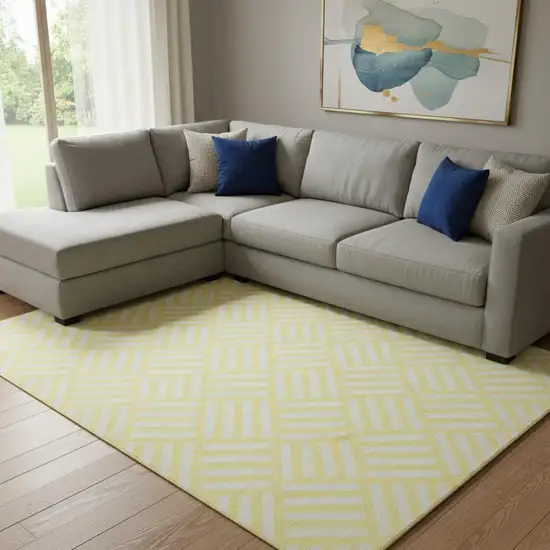 Yellow And Ivory Geometric Washable Area Rug With UV Protection Photo 1