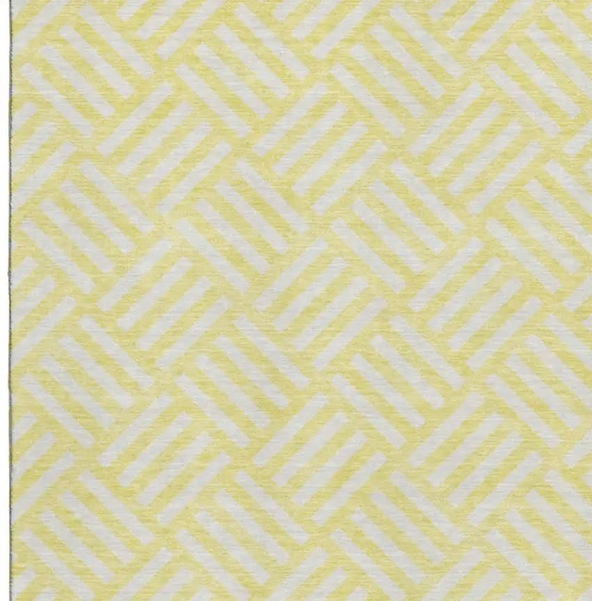 Yellow And Ivory Geometric Washable Area Rug With UV Protection Photo 4