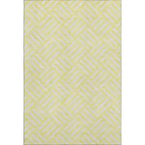 Photo of Yellow And Ivory Geometric Washable Area Rug With UV Protection