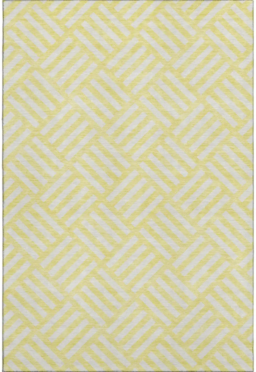Yellow And Ivory Geometric Washable Area Rug With UV Protection Photo 1