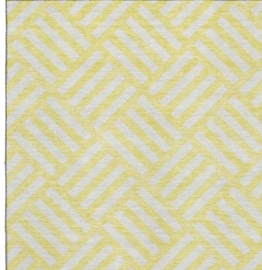 Yellow And Ivory Geometric Washable Area Rug With UV Protection Photo 3